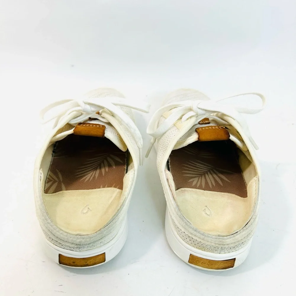 OluKai Cream-White Slip-On Perforated Sneaker Mule